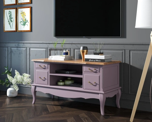 Атмосфера в комнате станет приятнее, а дизайн жилища неповторимым если Вы закажете современный длинный комод   под тв "Leontina lavanda" цвет лавандовый. Каталог мебели из России - AdtPro. Id-2