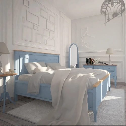 Дизайнерская голубая двуспальная кровать размеры 180x200, 160x200