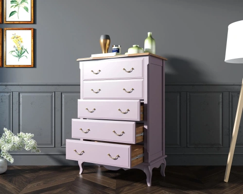 Купите мебель для Вашего интерьера - комод для белья и одежды на пять ящиков вертикальный "Leontina lavanda" цвет лавандовый. Каталог мебели из России - AdtPro. Id-1
