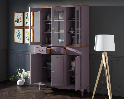 Изготовленная нами мебель на заказ - буфет трехстворчатый для посуды на кухню "Leontina lavanda" цвет лавандовый несомненно станет предметом интеьера, на который невозможно будет необратить внимание. Каталог мебели из России - AdtPro. Id-3
