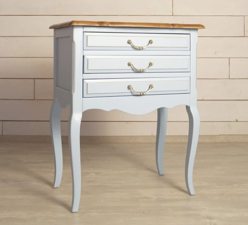 Купите мебель для Вашего интерьера - прикроватная тумбочка на 3 ящика "Leontina blue" цвет голубой. Каталог мебели из России - AdtPro. Id-1