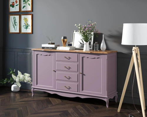 Заказать эксклюзивный современный длинный комод с дверками и ящиками "Leontina lavanda". Цвет лавандовый, который станет приятным дополнением к неповторимому дизайну вашей комнаты. Каталог мебели из России - AdtPro. Id-2