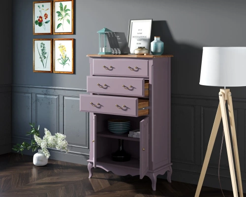 Заказать эксклюзивный буфет комод три ящика две дверки для посуды "Leontina lavanda" цвет лавандовый, который станет приятным дополнением к неповторимому дизайну вашей комнаты. Каталог мебели из России - AdtPro. Id-3