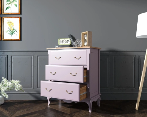 Изготовленная нами мебель на заказ - сервант комод три ящика для посуды "Leontina lavanda" цвет лавандовый несомненно станет предметом интеьера, на который невозможно будет необратить внимание. Каталог мебели из России - AdtPro. Id-1