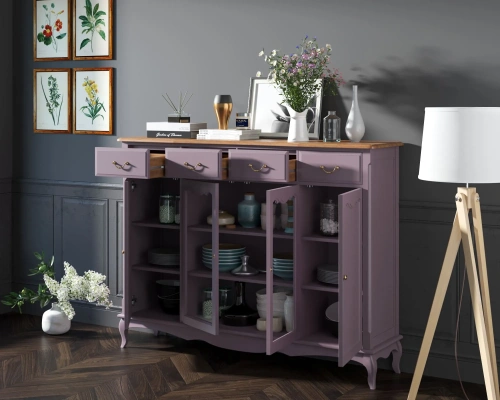 Купите буфет современный длинный комод-витрина для посуды "Leontina lavanda" цвет лавандовый и Ваш интерьер несомненно преобразиться, поскольку над изготовленной в ручную мебелью работали лучшие дизайнеры мебели. Каталог мебели из России - AdtPro. Id-3