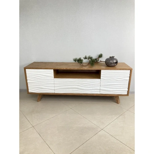  длинная тумба из массива карагача с белым фасадом  Каталог мебели из России - AdtPro Id-3