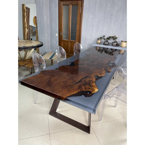  эксклюзивный большой обеденный стол из термо-граб с прозрачной смолой  Каталог мебели из России - AdtPro Id-2