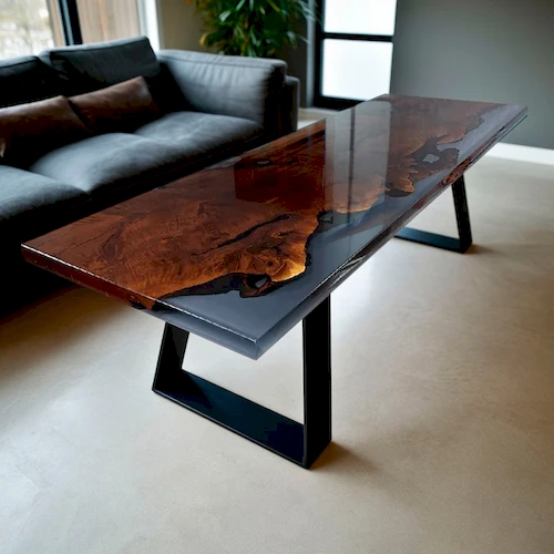  эксклюзивный большой обеденный стол из термо-граб с прозрачной смолой  Каталог мебели из России - AdtPro Id-6