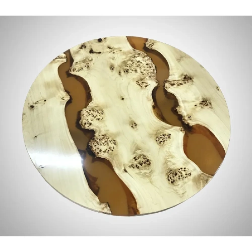  обеденный светлый круглый стол "река" из слэба тополя  Каталог мебели из России - AdtPro Id-1