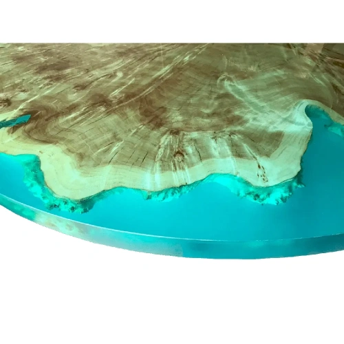  стол круглый из слэба тополя в заливке смолой голубого цвета  Каталог мебели из России - AdtPro Id-1