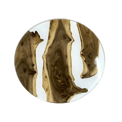  белый круглый стол "река" из карагача в белой смоле  Каталог мебели из России - AdtPro Id-1