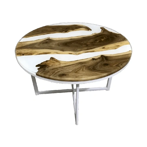  белый круглый стол "река" из карагача в белой смоле  Каталог мебели из России - AdtPro Id-2