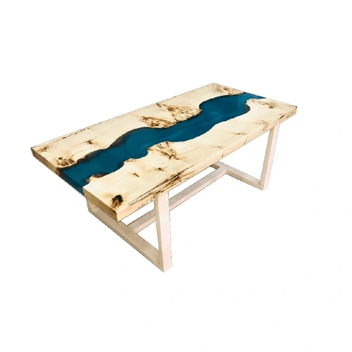  журнальный светлый столик с деревянными ножками из слэба тополя и смолы  Каталог мебели из России - AdtPro Id-2