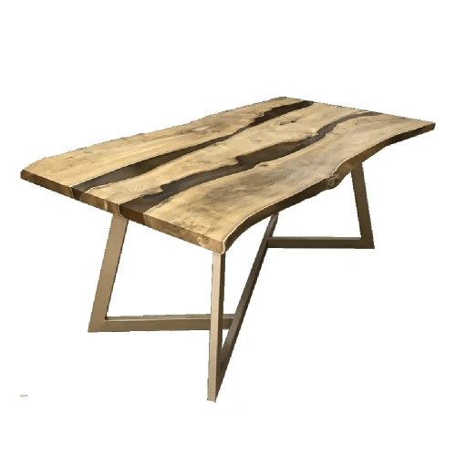  обеденный стол из массива акации и эпоксидной смолы коричневого оттенка  Каталог мебели из России - AdtPro Id-1