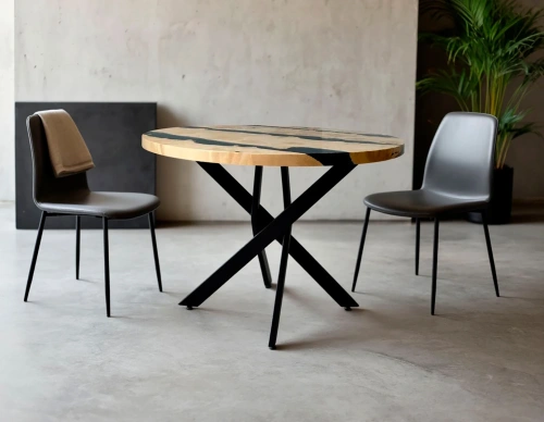 Светлый стол из клена с эпоксидкой в современной кухне с металлической ножкой Art.1252.331