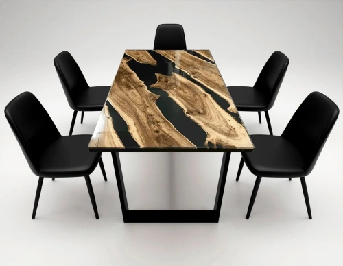 Стильный контрастный дизайн - обеденный стол из светлых ламелей карагача, залитых черной эпоксидной смолой