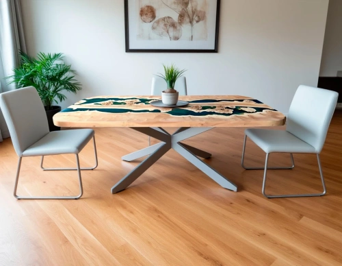 Стол на 6–8 персон со столешницей из тборных слэбы ивы с живой кромкой размером 220×100 см в современном интерьере гостиной-столовой