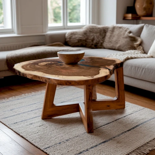 Органичный деревянный столик с зеленью в интерьере, оформленном в деревенском стиле рустик