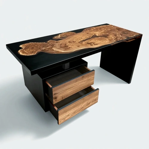 Функциональный модуль с двумя выдвижными ящиками из того же слэба, с металлическими ручками