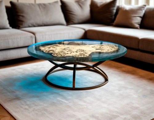 Овальная форма бирюзового журнального столика Island спил капового тополя в интерьере современной гостиной