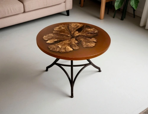 Журнальный столик из спила яблони в скандинавской гостиной, светлый интерьер Art.1252.424