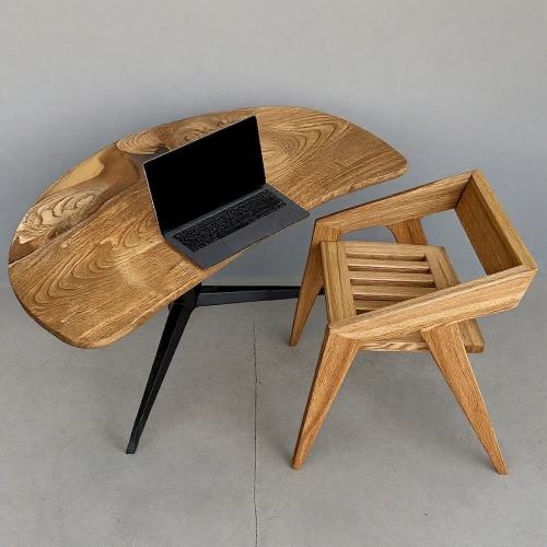 Организованное рабочее место с авторским столом Amber Bean, ноутбуком и аксессуарами