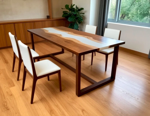 Обеденный стол на 6-8 персон из массива вяза с речной непрозрачной вставкой