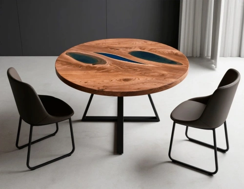 Обеденный стол из массива дерева и эпоксидки в интерьере современной кухни-столовой id-1252.508