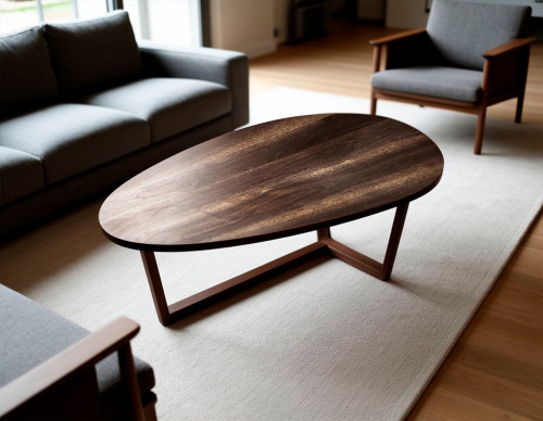 Эксклюзивный стол ручной работы в современной гостиной с диваном и ковром Art.1252.525