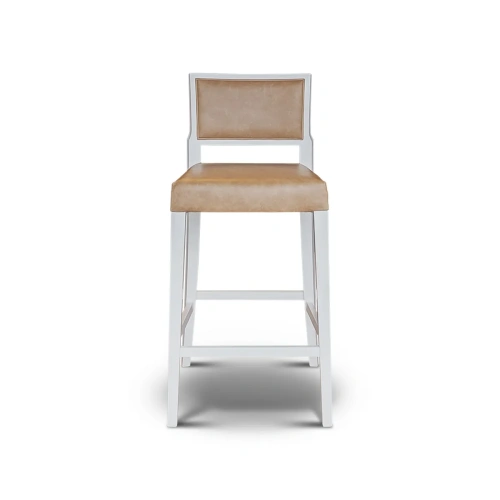 Барный стул из дерева с кожанной обивкой Liz  белый цвет. Выполнен в стиле: modern, retro, provence. ID-1