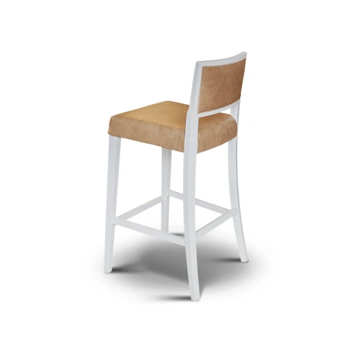 Белый барный деревянный стул Liz  обивка кожа. Выполнен в стиле: modern, retro, provence. ID-2
