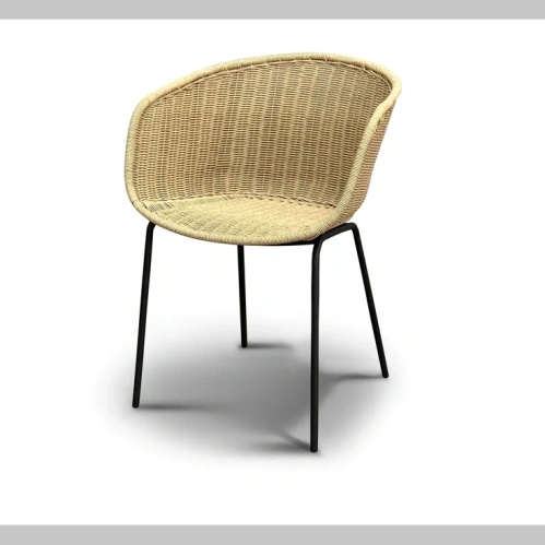 Кресло садовое из искусственного ротанга на черных металлических опорах вид спереди