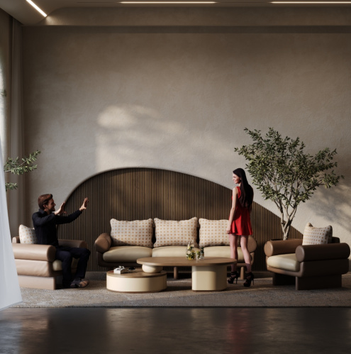 Дизайнерская подборка выполнена со столом "Дюна" и двумя креслами "Лос-Анджелес"