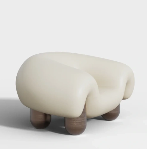 Оригинальное дизайнерское кресло  "Дюна" с мягкой спиной и сидением из итальянской кожа мелкой зернистости