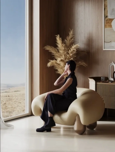 Оригинальное дизайнерское кресло в гостиную "Дюна" с мягкой спиной и сидением из итальянской кожа мелкой зернистости