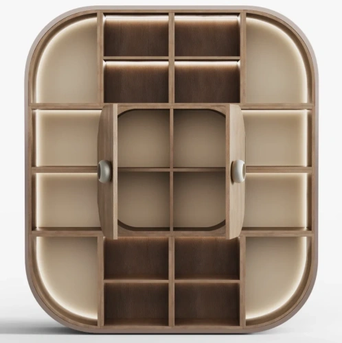 Стеллаж "Дюна" исполнен как правильная симметричная геометрическая фигура со скругленными углами большого радиуса