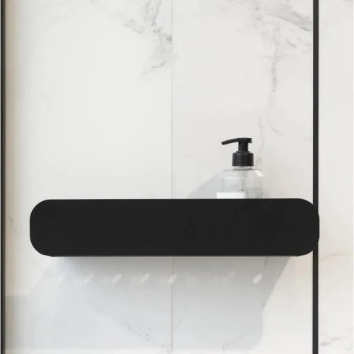 Металлическая черная полка MyOry BaseInv Round с дренажными отверстиями Для душевой