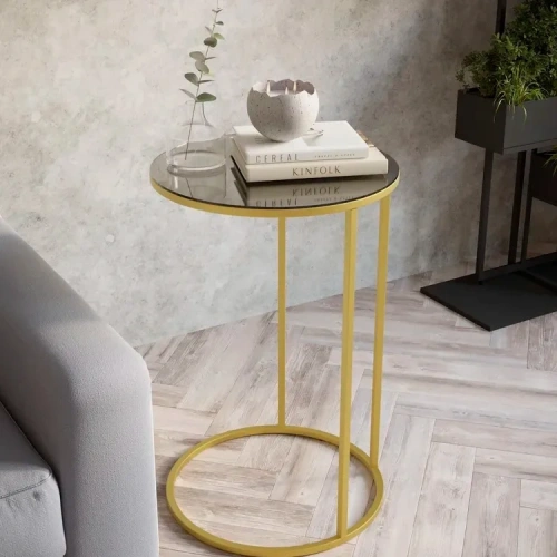 Кофейный столик MyOry Lumina круглый со стеклянной столешницей и золотым каркасом