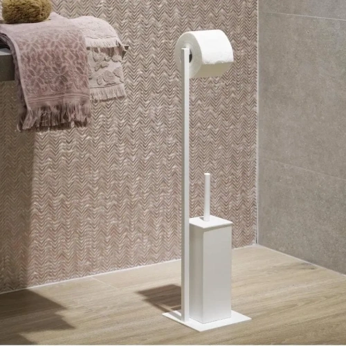 Белый напольный держатель для туалетной бумаги и ёршика MyOry BrushQuad Two | 70×17×17 см | Металлический