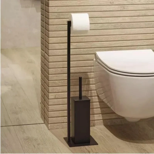 Напольный держатель для туалетной бумаги и ёршика черного цвета MyOry BrushQuad Two | 70×17×17 см | Металлический