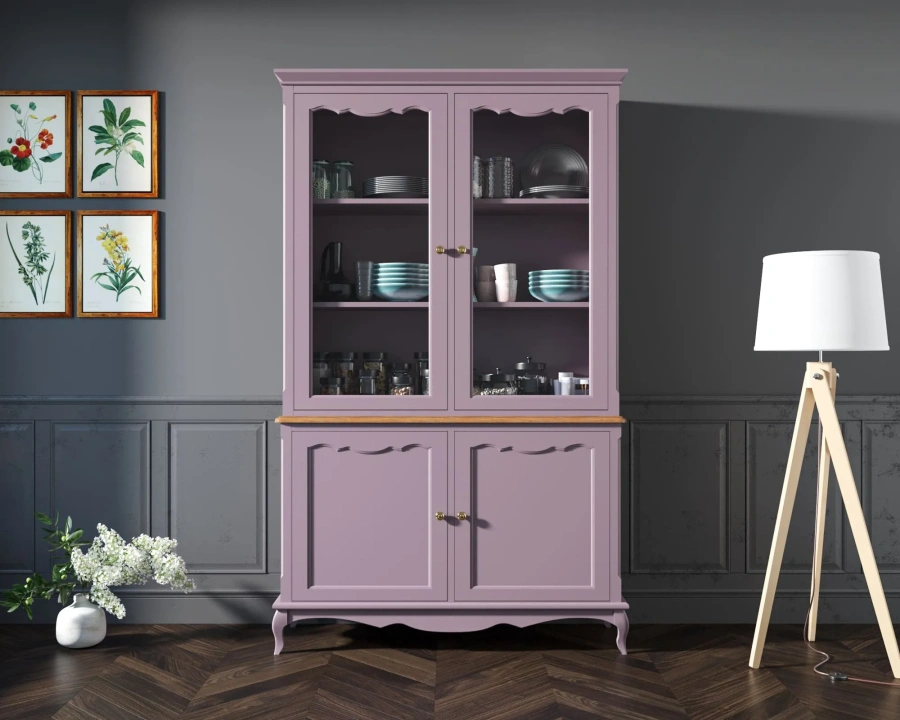 Изготовленная мебель на заказ - кухонный буфет  для посуды "Leontina lavanda" цвет лавандовый создаст неповторимую тмосферу в Вашей комнате. Каталог мебели из России - AdtPro. Id-5
