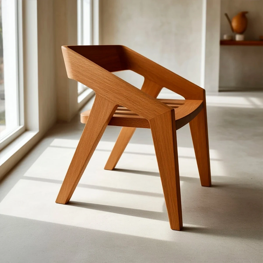 Деревянный стул с тонировкой в цвет орех в минималистичной столовой
