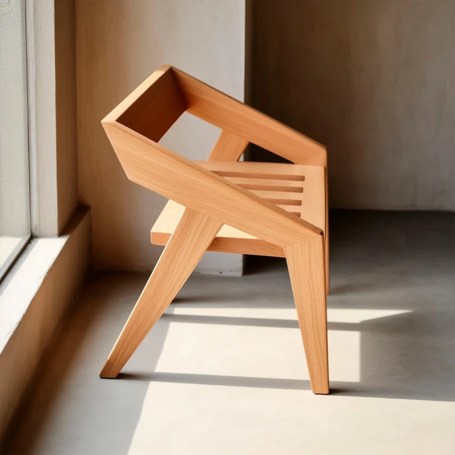 Стул из массива дерева в просторной зоне отдыха русской бани