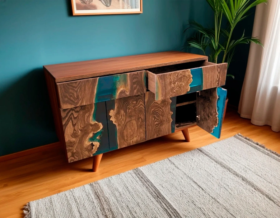 ящики тумбы из дерева карагача с эпоксидной смолой с эпоксидной смолой Blum