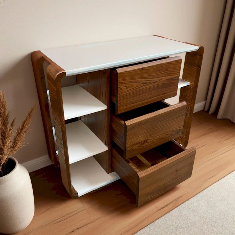 Плавное выдвижение ящиков комода с фурнитурой Blum, качественная мебель