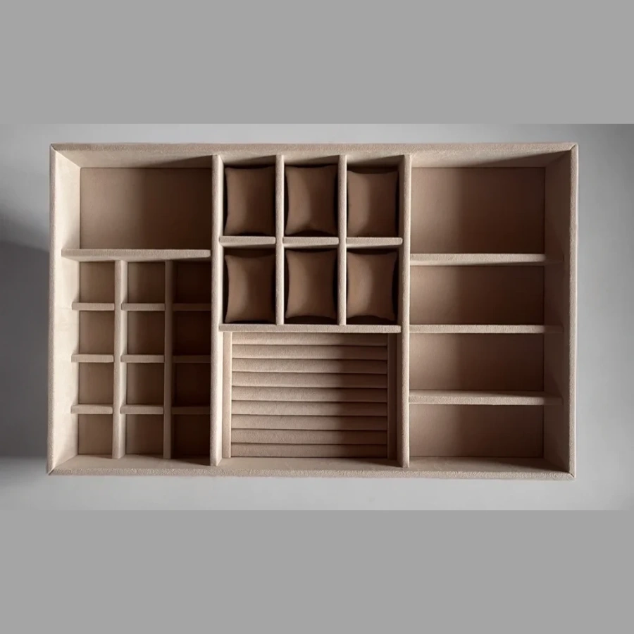 Органайзеры для хранения в ящик — расположение секций с тканью light beige