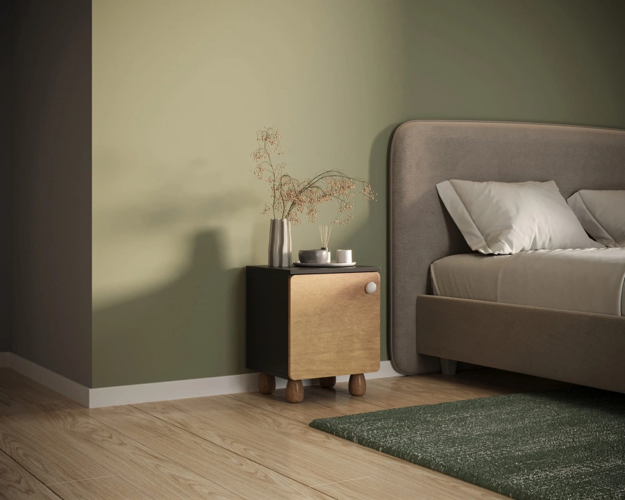 Прикроватная тумбочка с дверкой Сплит в современнм интерьере. Спальни Мебель из России. SP07-0