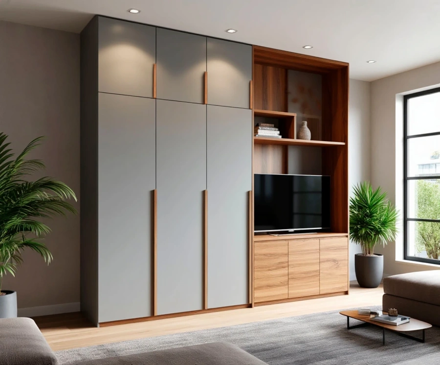 Лаконичный фасад шкафа в гостиную в современном стиле (modern) с прямыми линиями