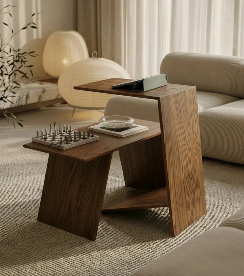 Композиция из двух столиков, составленных вместе, в современной гостиной