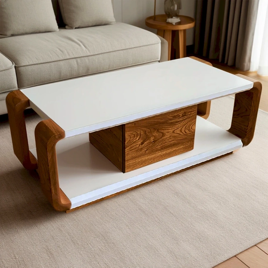 Комод под телевизор используется как журнальный столик с книгами и декором